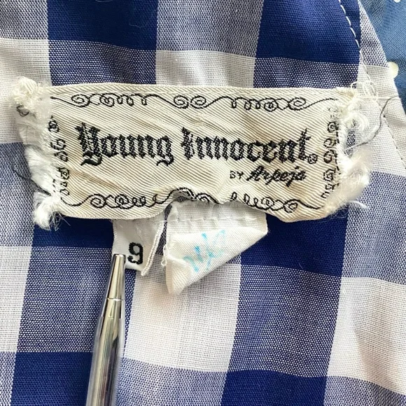 Vintage 70s Blue Gingham Maxi Dress White Checkered Prairie Dress Plaid Long - Picture 13 of 14